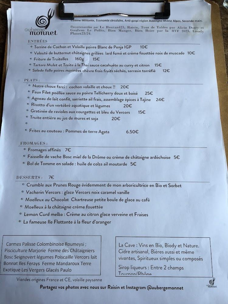 Auberge Monnet - Menu Image 2